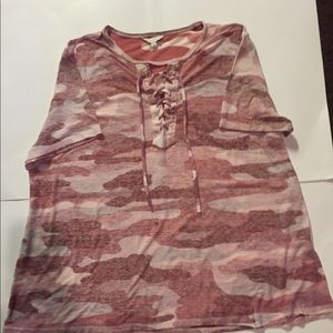 Lucky Brand Womens Lace Up Camo Tee Size XL
